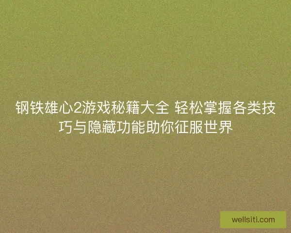 钢铁雄心2游戏秘籍大全 轻松掌握各类技巧与隐藏功能助你征服世界